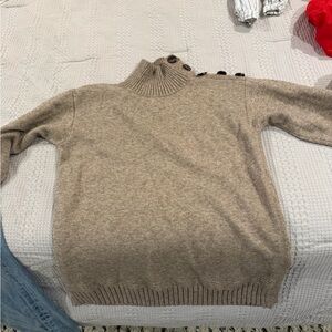 Anthropologie Taupe Buttoned Turtleneck Sweater